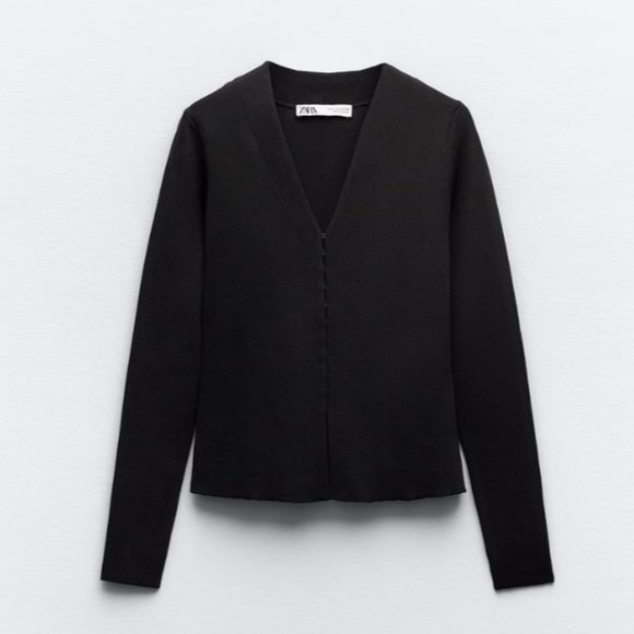 ZARA BLACK METAL CLOUSER TAILORED KNIT CARDIGAN - Picture 2 of 6